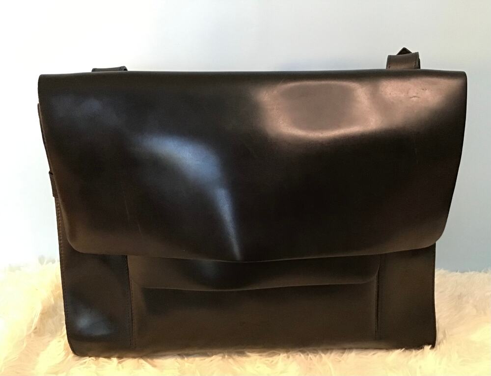 Jean Paul GAULTIER Logo Embossed Black Leather Flap Messenger Bag